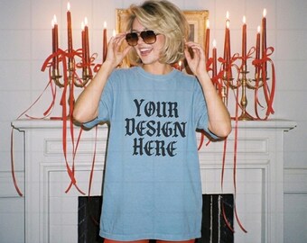 Blue Jean Comfort Colors 1717 Mockup Valentines C1717 Lifestyle Mock Tshirt Streetwear Mockup Pinterest Aesthetic Influencer Mockup Trendy