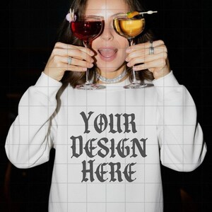 White Gildan 18000 Sweatshirt Mockup G18000 Lifestyle Mock Streetwear Mock up Pinterest Aesthetic Influencer Mockup Trendy Oversized Y2k G18