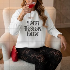 White Gildan 18000 Sweatshirt Mockup G18000 Lifestyle Mock Streetwear Mock up Pinterest Aesthetic Influencer Mockup Trendy Oversized Y2k G18
