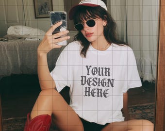 White Comfort Colors 1717 Mockup C1717 Lifestyle Mock Tshirt Streetwear Mockup Pinterest Aesthetic Influencer Mockup Trendy Y2k Summer Shirt