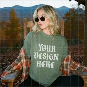 Moss Comfort Colors 1717 Mockup Halloween C1717 Fall Shirt Lifestyle Mock Up Streetwear Pinterest Aesthetic Influencer Trendy Y2k Shirt