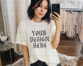 White Comfort Colors 1717 Mockup C1717 Lifestyle Mock Tshirt Streetwear Mockup Pinterest Aesthetic Influencer Mockup Trendy Y2k Summer Shirt