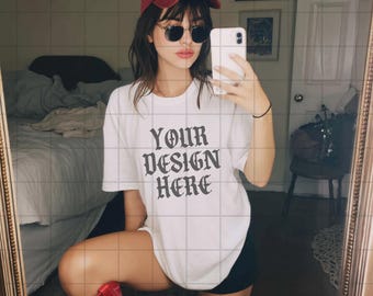 White Comfort Colors 1717 Mockup C1717 Lifestyle Mock Tshirt Streetwear Mockup Pinterest Aesthetic Influencer Mockup Trendy Y2k Summer Shirt