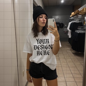 White Comfort Colors 1717 Mockup C1717 Lifestyle Mock Tshirt Streetwear Mockup Pinterest Aesthetic Influencer Mockup Trendy Y2k Summer Shirt