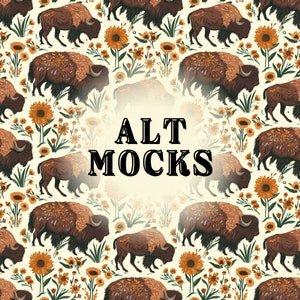 May include: A seamless pattern featuring brown bison and yellow sunflowers on a cream background. The text "ALT MOCKS" is in the center of the image.