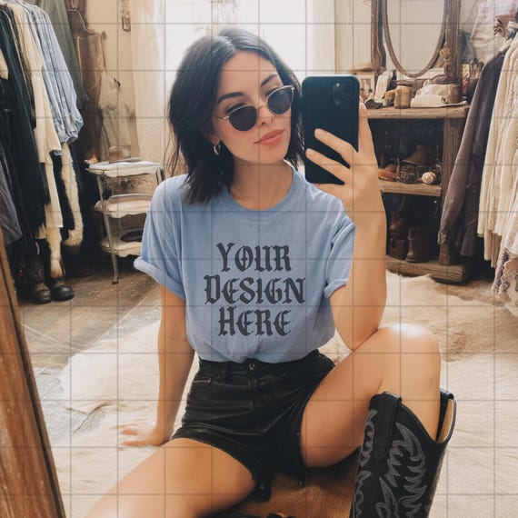 Blue Jean Comfort Colors 1717 Mockup C1717 Lifestyle Mock Tshirt Streetwear Mockup Pinterest Aesthetic Influencer Mockup Trendy Y2k Western