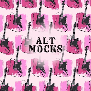 Gitaar naadloos patroon PNG-bestand muziek digitaal papier Colorblocking herhalende Art Print zwart Neon Funky Geo stof patroon muziek naadloos