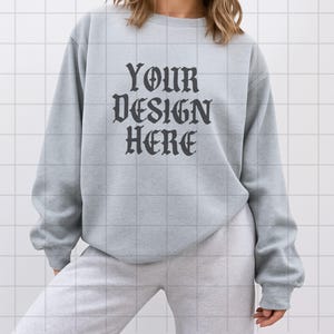 Sport Grey Gildan 18000 Sweatshirt Mockup G18000 Lifestyle Mock Streetwear Mock up Pinterest Aesthetic Influencer Mockup Trendy Oversized