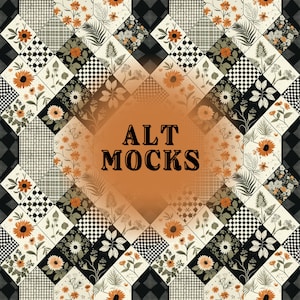 May include: A black and white checkered pattern with floral designs in shades of orange, yellow, and brown. The text "ALT MOCKS" is in the center of the image.