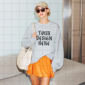 Ash Gildan 18000 Sweatshirt Mockup G18000 Lifestyle Mock Streetwear Mock up Pinterest Aesthetic Influencer Mockup Trendy Oversized Y2k G180
