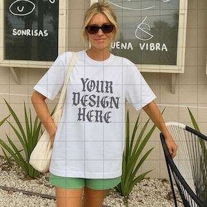White Comfort Colors 1717 Mockup C1717 Lifestyle Mock Tshirt Streetwear Mockup Pinterest Aesthetic Influencer Mockup Trendy Y2k Summer Shirt