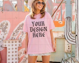 Blossom Comfort Colors 1717 Tshirt Mockup Western C1717 Lifestyle Mock Up Streetwear Pinterest Aesthetic Influencer Mockup Trendy Y2k Shirt