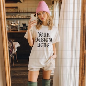 White Comfort Colors 1717 Mockup C1717 Lifestyle Mock Tshirt Streetwear Mockup Pinterest Aesthetic Influencer Mockup Trendy Y2k Summer Shirt