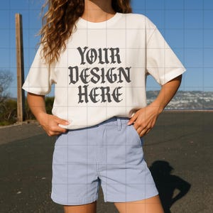 White Comfort Colors 1717 Mockup C1717 Lifestyle Mock Tshirt Streetwear Mockup Pinterest Aesthetic Influencer Mockup Trendy Y2k Summer Shirt