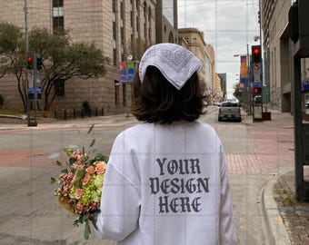 White Gildan 18000 Sweatshirt Mockup Back G18000 Lifestyle Mock Streetwear Mock up Aesthetic Influencer Mockup Trendy Oversized Y2k G18