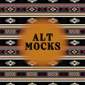 Puede incluir: Un patrón geométrico en blanco y negro con un fondo marrón. El texto "ALT MOCKS" está en el centro de la imagen.