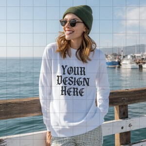 White Gildan 18000 Sweatshirt Mockup G18000 Lifestyle Mock Streetwear Mock up Pinterest Aesthetic Influencer Mockup Trendy Oversized Y2k G18