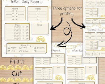 Infant daily report form for daycare providers, daily report form nanny or babysitter, daycare printable forms, report for daycare providers