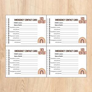 Printable Childcare Emergency Contact Cards, Organize Contacts for ...