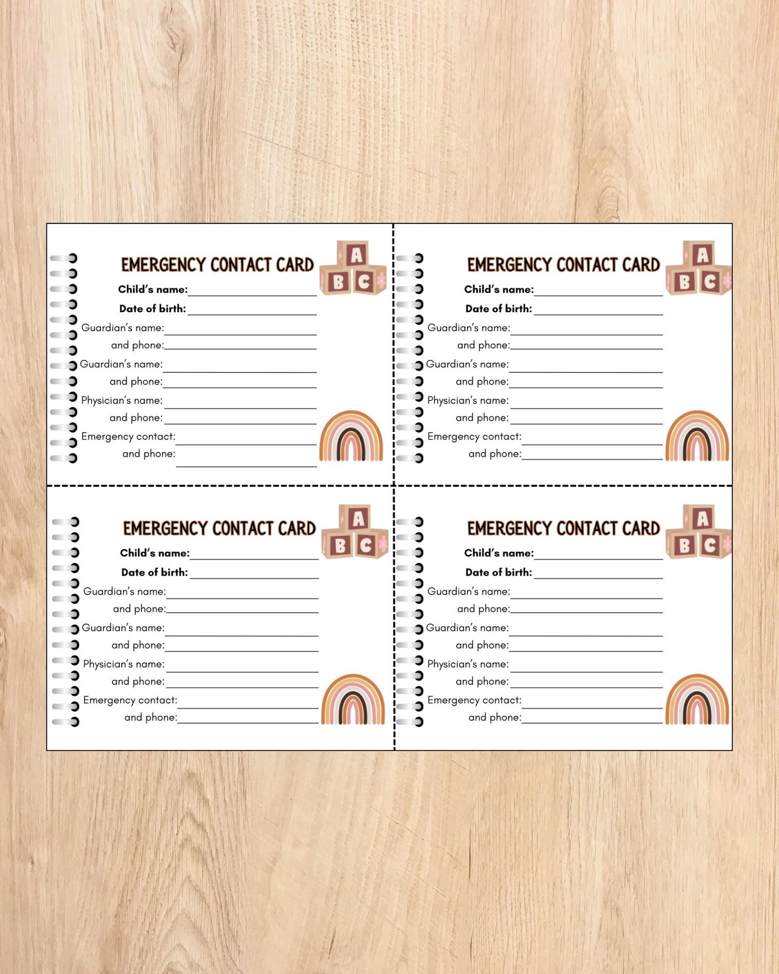 Printable Childcare Emergency Contact Cards, Organize Contacts for ...
