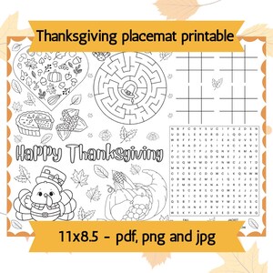 Thanksgiving activity placemat for kids, thanksgiving craft, fall placemat, thanksgiving maze, thanksgiving coloring page, thankful activity