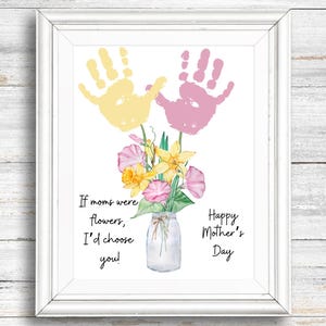 Mother&#39;s Day handprint flower mason jar printable, Kids handprint craft, Mother&#39;s Day from kids, handprint craft for Mothers, craft for moms