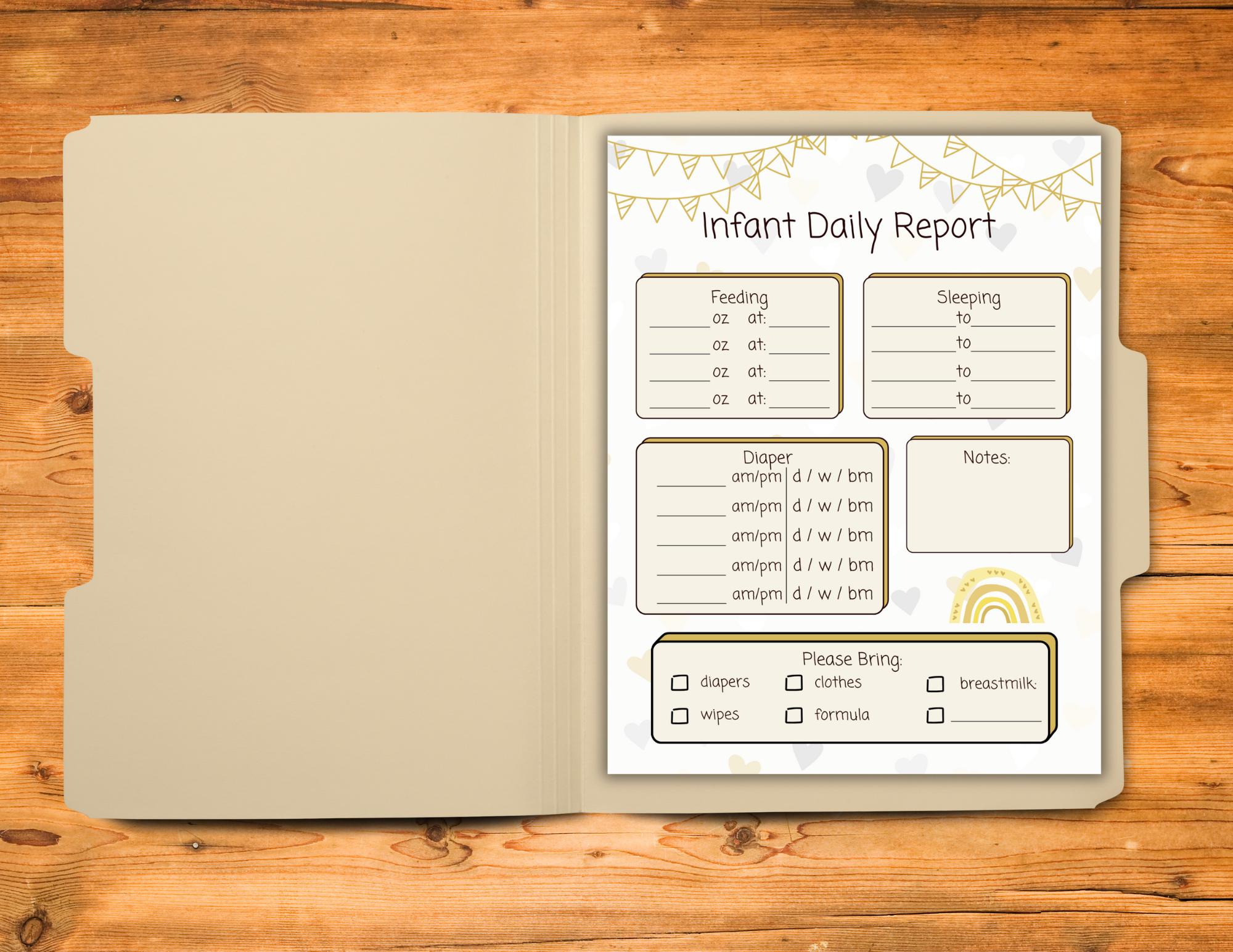 Infant Daily Report Form for Daycare Providers, Daily Report Form Nanny ...