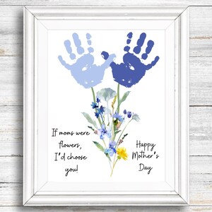 Mother’s Day handprint craft, wildflower keepsake gift with handprints, handprint gift for mom, mothers day from children, printable for mom