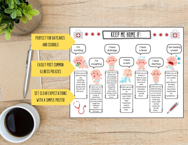 Illness Policy Poster for Daycare or School, Keep Me Home If Sick