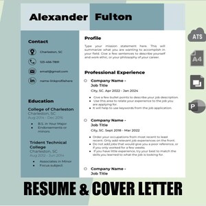 Resume and cover letter template. 2 page resume. Matching cover letter. Reference List. Customize and change color and fonts. Helpful labels and tips for filling out your resume.  ATS, A4, Simple, modern, bold, basic, free, linkedin, professional.