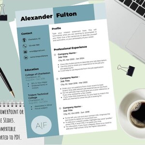 Plantillas de currículum vitae, carta de presentación y lista de referencias. Carta de presentación GRATUITA, página de referencia BONIFICADA. Plantilla profesional, sencilla y verde azulada. imagen 2