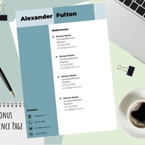 Plantillas de currículum vitae, carta de presentación y lista de referencias. Carta de presentación GRATUITA, página de referencia BONIFICADA. Plantilla profesional, sencilla y verde azulada. imagen 5