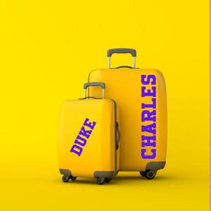 Purple College - Pegatinas con nombre para equipaje - Personalizadas - Diseñadas individualmente - Pegatinas impermeables de alta calidad