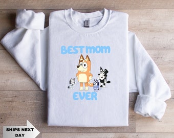 Best Mom ever bluey sweatshirt with 3 kids Mackenzie muffin and socks bluey mom sweatshirt and hoodie