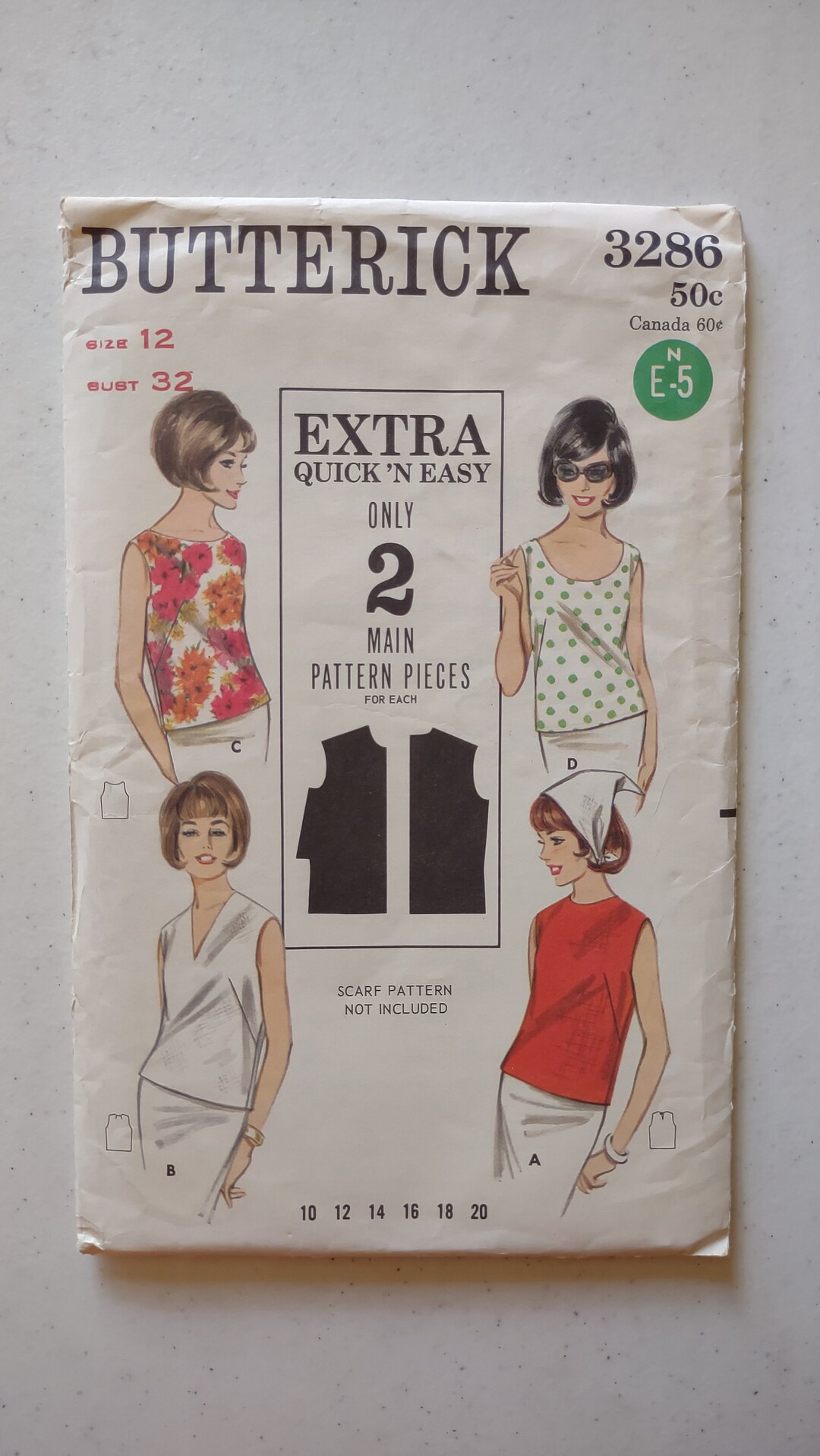 Vintage Butterick Women's Sleeveless Shirt Pattern 3286 Etsy