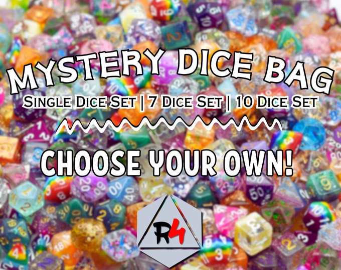 Featured listing image: Premium Mystery Dice, Dungeons and Dragons Role Playing Dice, DnD, Pathfinder Role Playing Game, Hundreds of styles and colours!