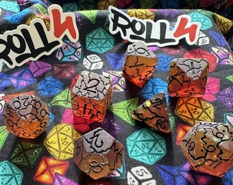 Magma DnD 7 Dice set, Crackle Glitter, Red Dungeons and Dragons Dice, Pathfinder Gift Dice, Fire Resin Dice