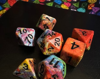 Multi-Coloured Splash Dice Set, Dungeons and Dragons, Pathfinder, DnD, D&D Resin Polyhedral Dice, Rainbow