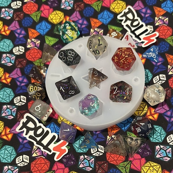 Dice Set Mold, 7 Set, DnD, DIY Polyhedral Dice Making, Dungeons and Dragons Gift
