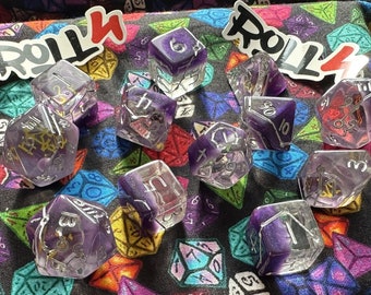 Constellation Themed Dice 12 DnD Dice Set, Purple Celestial Dungeons and Dragons Gift Dice Set, Clear Pathfinder Dice