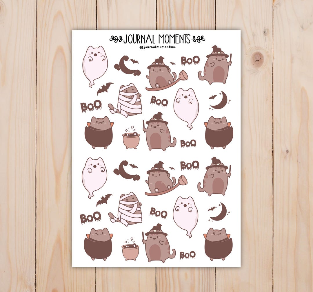 Halloween Cat Sticker Sheet, Planner Stickers, Bullet Journal Stickers ...