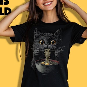 Ramen Cat T-Shirt | Japanese soba cat meme, Black cat eat noodles, Cute cat, Cute Asian Food Tee, cat lover gift, men, women, for dad
