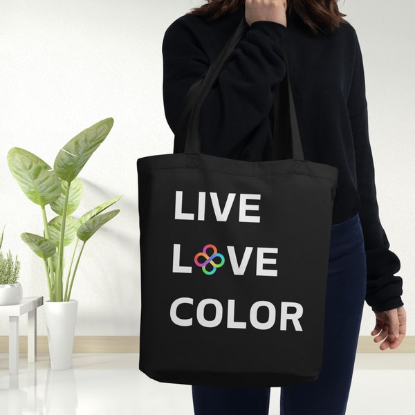 Live Love Color Organic Cotton Tote Bag (Rainbow Infinity Symbols),  Neurodiversity, Coloring Book Bag, Eco Friendly Canvas Bag