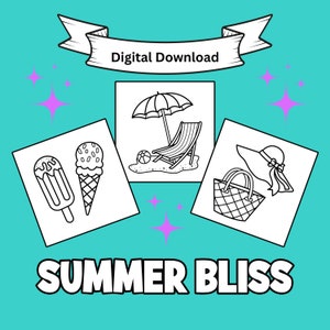 Summer Bliss Printable Coloring Pages, Bold and Easy Designs for Adults and Kids, Simple and Cute for Relaxation, Summer Coloring Pages