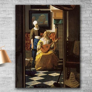 Johannes Vermeer: Der Liebesbrief, Johannes Vermeer Wandkunst, Vermeer Leinwanddruck, Moderne Malerei, Vermeer Kunstdruck, Reproduktion