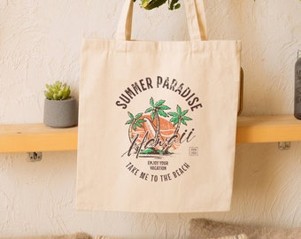 Summer Paradise Canvas Tote Bag Beach Bag Straw Bag