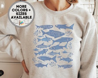 Fish Sweatshirt, Ocean Lover Gift, Vintage Style Crewneck