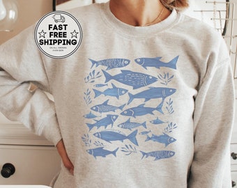 Fish Sweatshirt, Ocean Lover Gift, Vintage Style Crewneck
