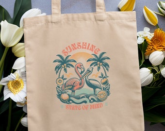 Sunshine Flamingo Canvas Tote Bag Beach Bags Weekend Bag