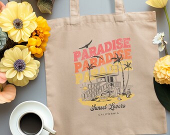 Paradise Canvas Tote Bag Beach Bag Weekend Bag